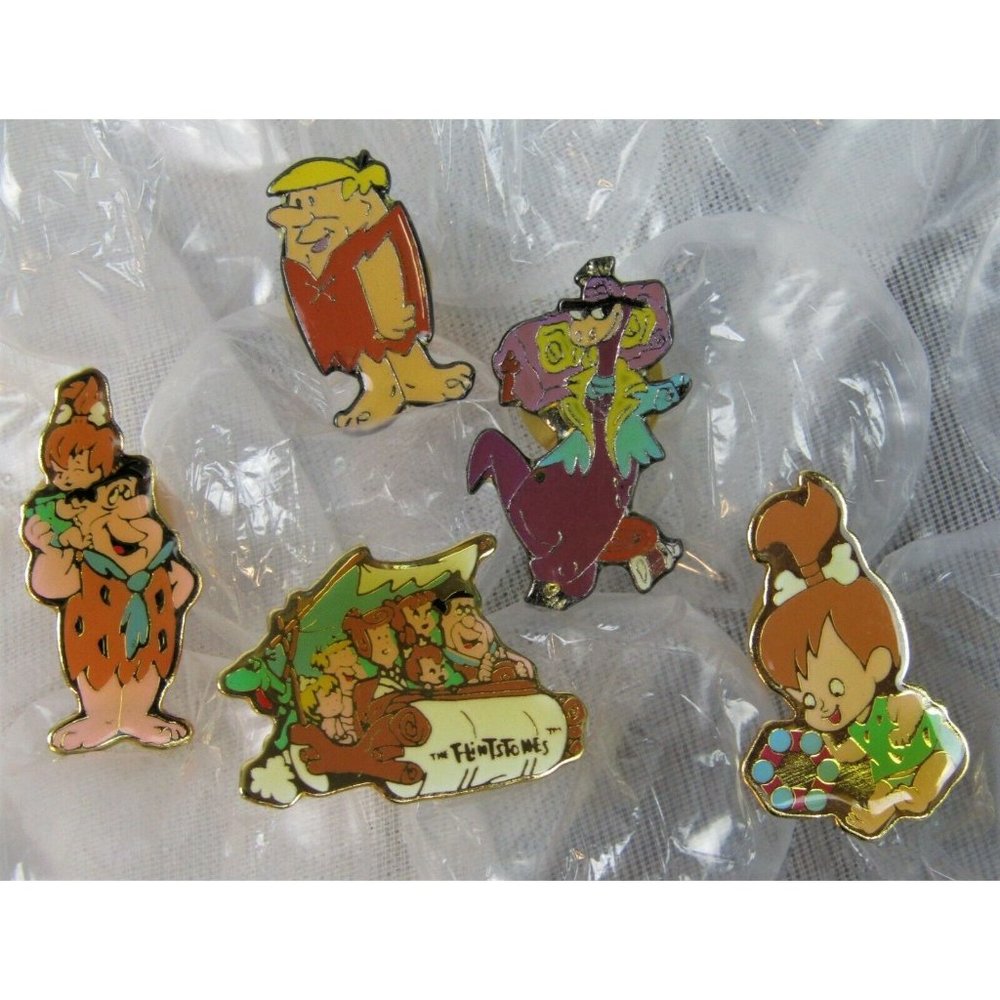 Lot VTG 90s Hanna Barbara Flintstones Fred Barney Enamel Lapel Hat Pin NOS
